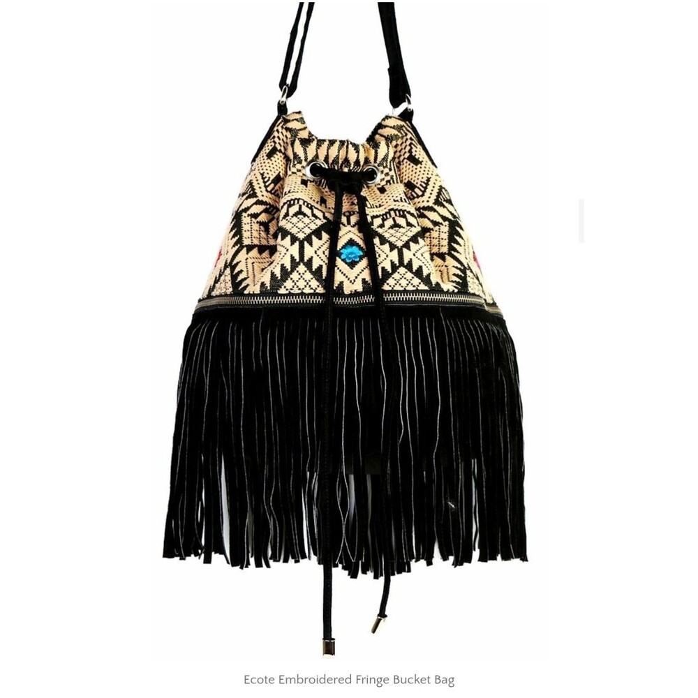 urban outfitters ecote embroidered  Fringe bucket Bag boho tribal crossbody